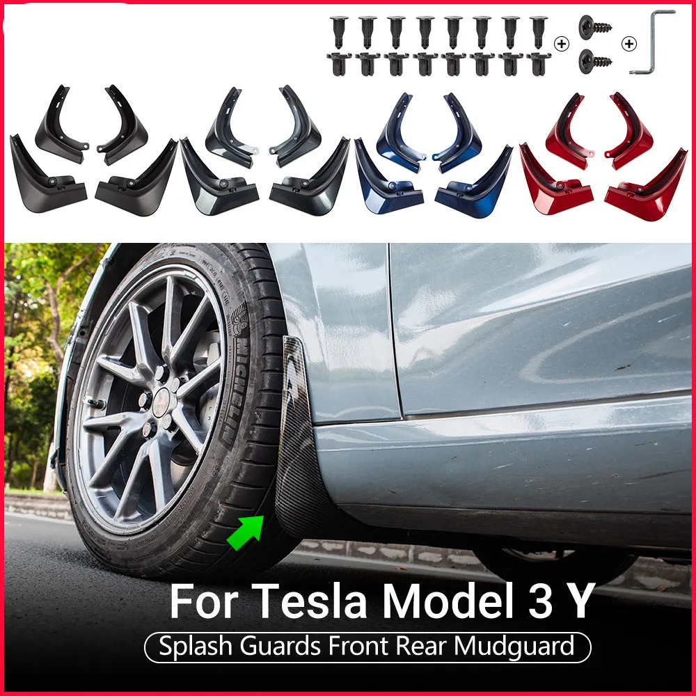 

4Pcs Model3Y Mud Flaps For Tesla Model 3 2022 Accessories Mudguards Splash Guards Fender Matte Black Carbon Fiber ABS