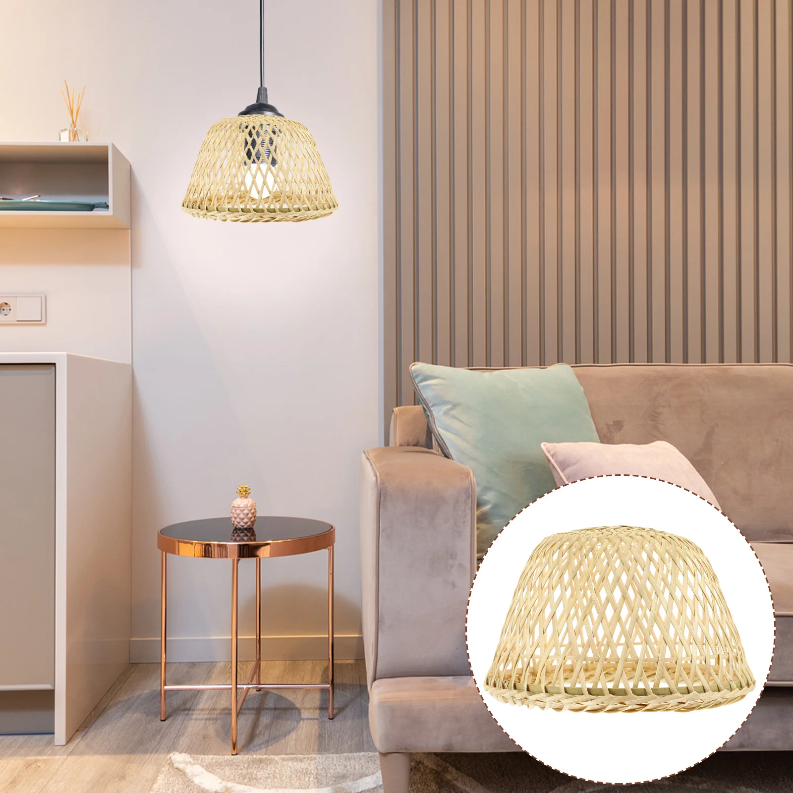 

Bamboo Lampshade Hand Woven Weaving Retro Decor Craft Cover Ornament Simple Dustproof Floor