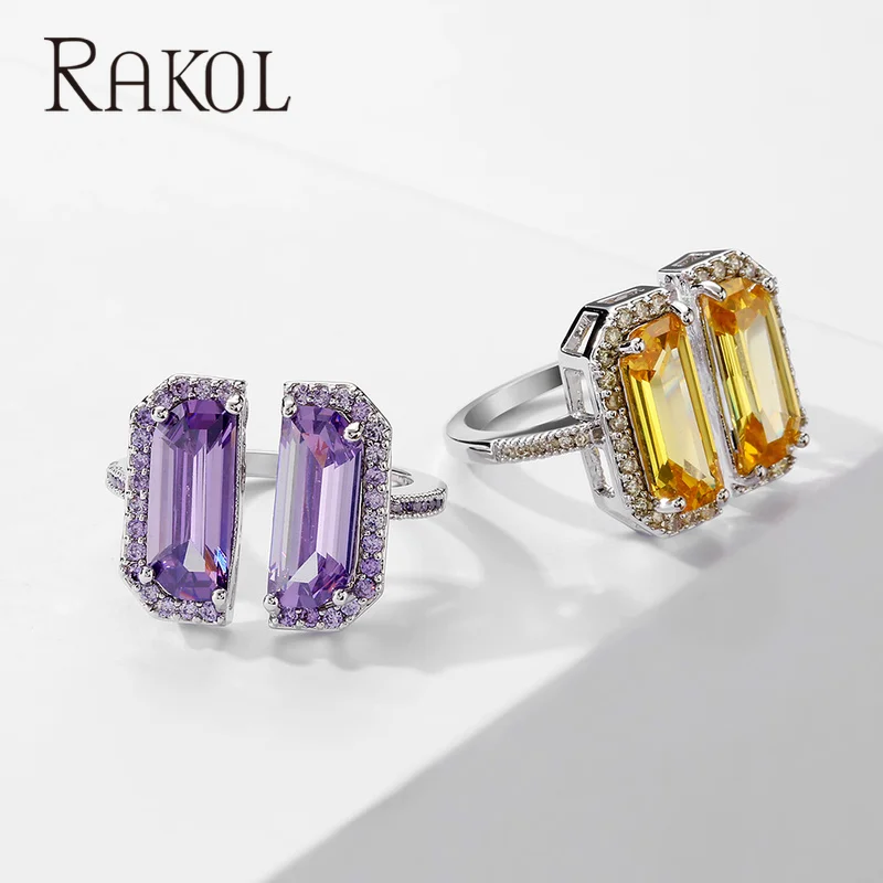 

Женское кольцо с фианитом RAKOL, регулируемое обручальное кольцо, подарочное Ювелирное Украшение для свадебной вечеринки