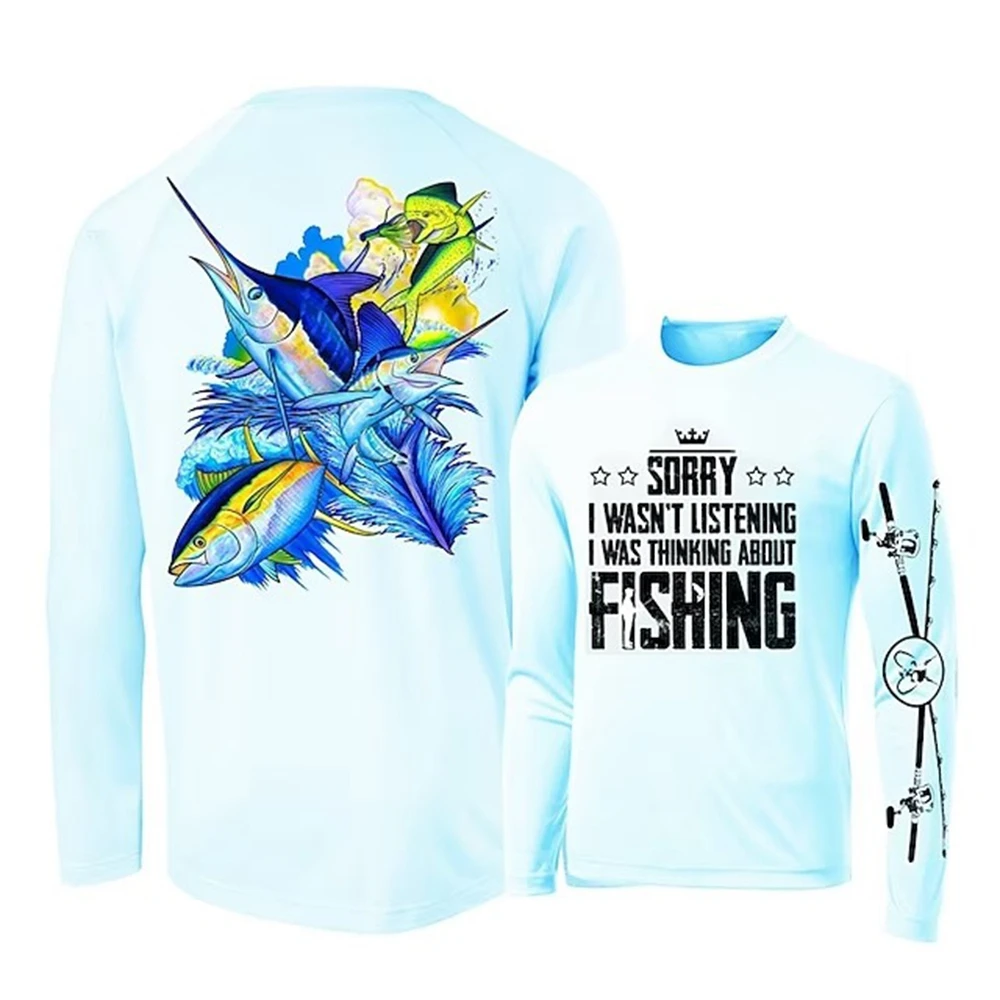 

Men's Fishing Shirt Ocean Fish print UV Protection Outdoor Sports Tops,Running T-Shirts UPF50+ Men's Long Sleeve Fishing Shirts
