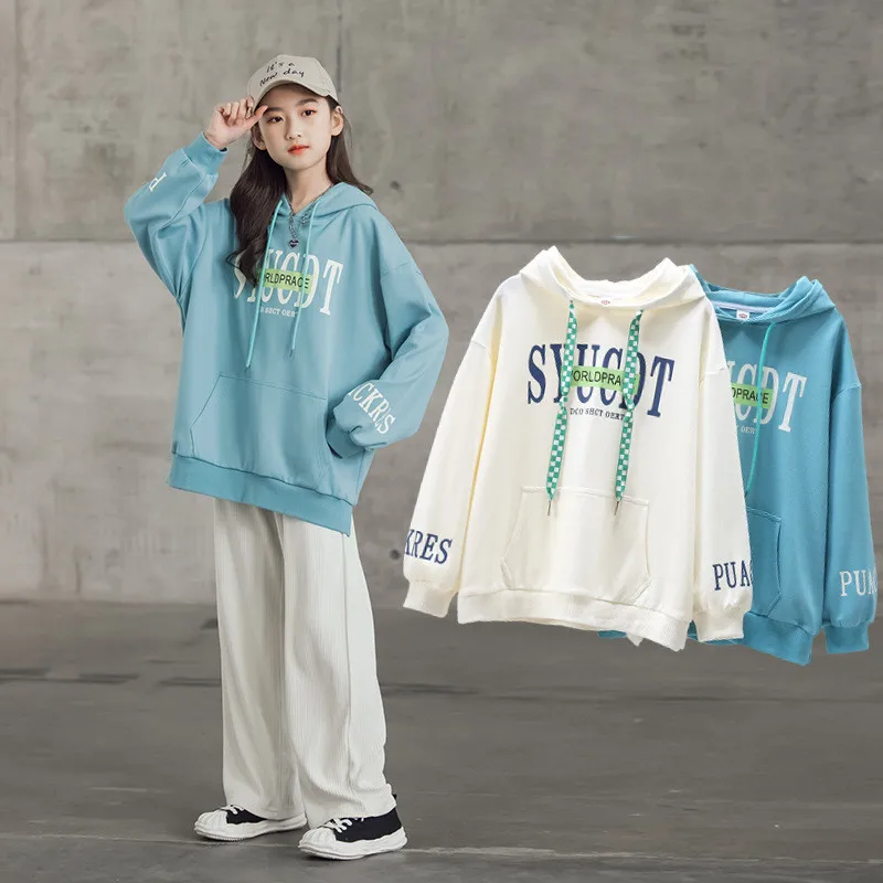 

4-14 Years Children's Sweatshirts Spring Autumn Girls Long Sleeve Tops Kids Letter Print Hoodie Teenager Casual Sport Pullover