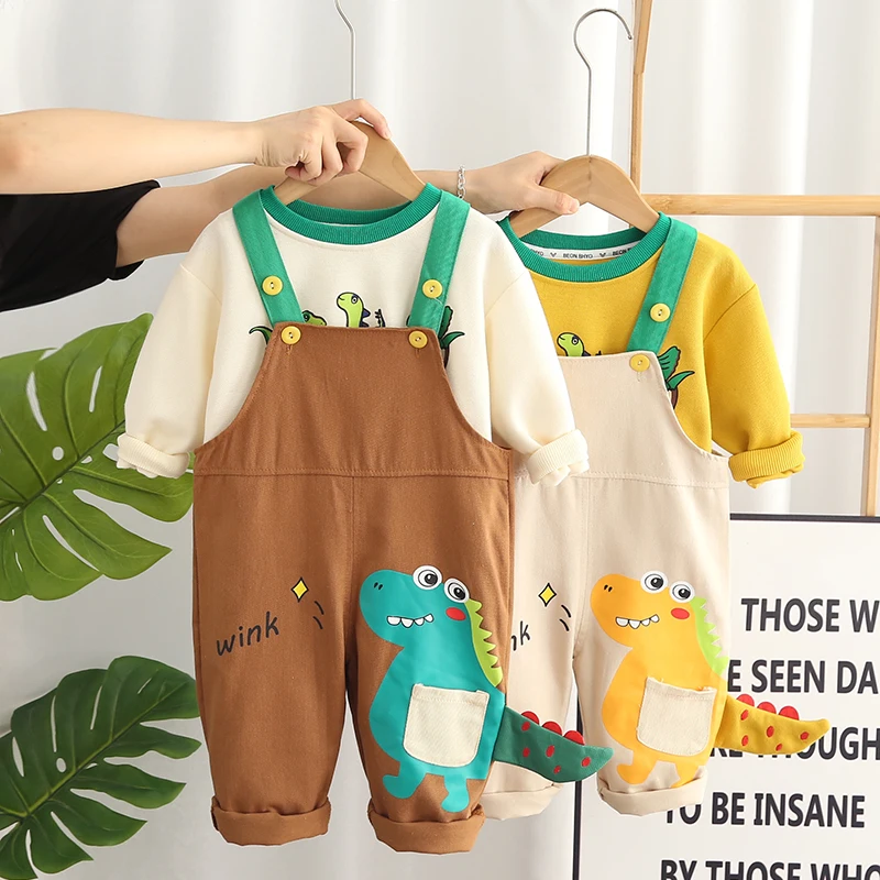 

IENENS Baby Casual Clothing Set 2PCS Cartoon Tees + Overalls Suits Autumn Toddler Boy Girl Long Sleeves Clothes Kids Casual Wear
