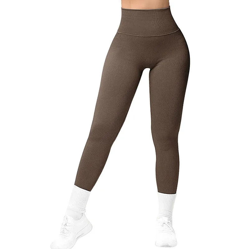 Ribbed Yoga Pants High Waisted Gym Leggings Sport Women Fitness Seamless Female Legging Tummy Control Running Training Tights
