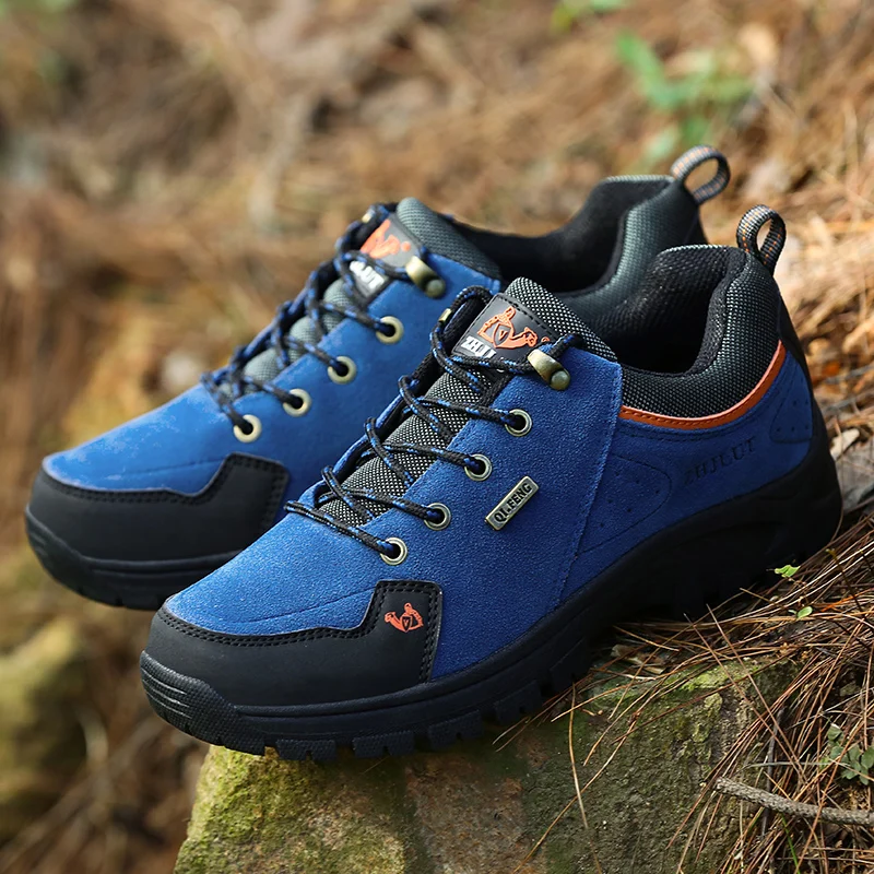 Fashion Orange Hiking Men Shoes Comfort Suede Leather Climbing Sneakers Couple Shoes Hiking Trekking Shoes Men zapatillas hombre