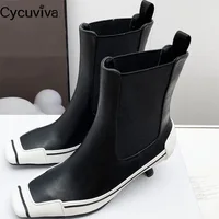 Luxury Black Leather Ankle Boots For Women Sexy Kitten Heel Knee High Boots Runway High Heel Party Brand Shoes Women Boots