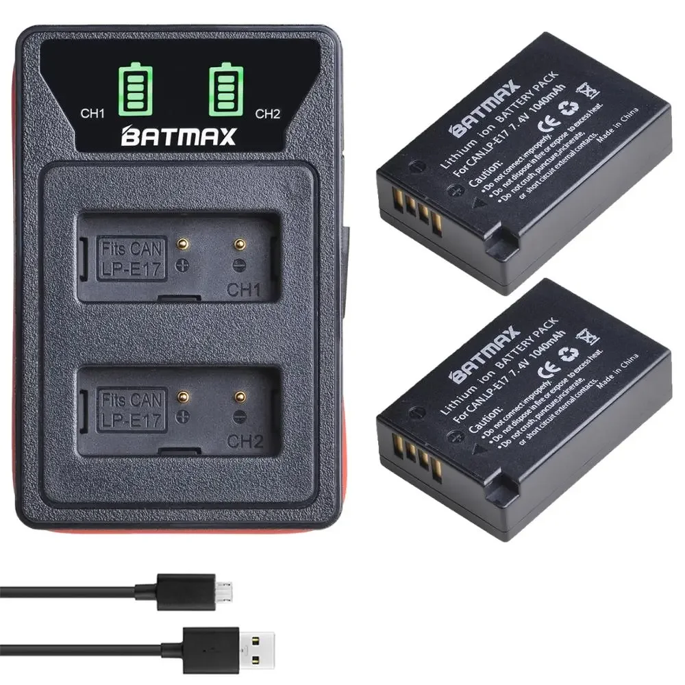 

2 sztuk 1040mAh LP E17 lp-e17 bateria + LED wbudowana podwó ładowarka USB do Canon EOS RP, Rebel SL2, SL3, T6i, T6s, T7i, M3,