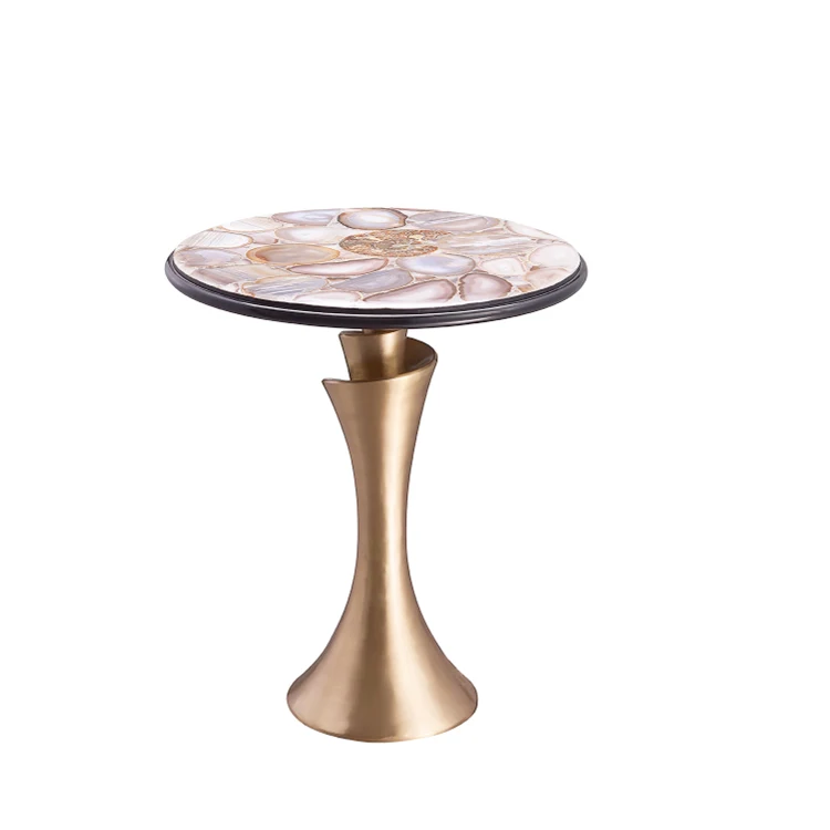 living room sofa round marble top coffee table copper Fossil side table for living room furniture