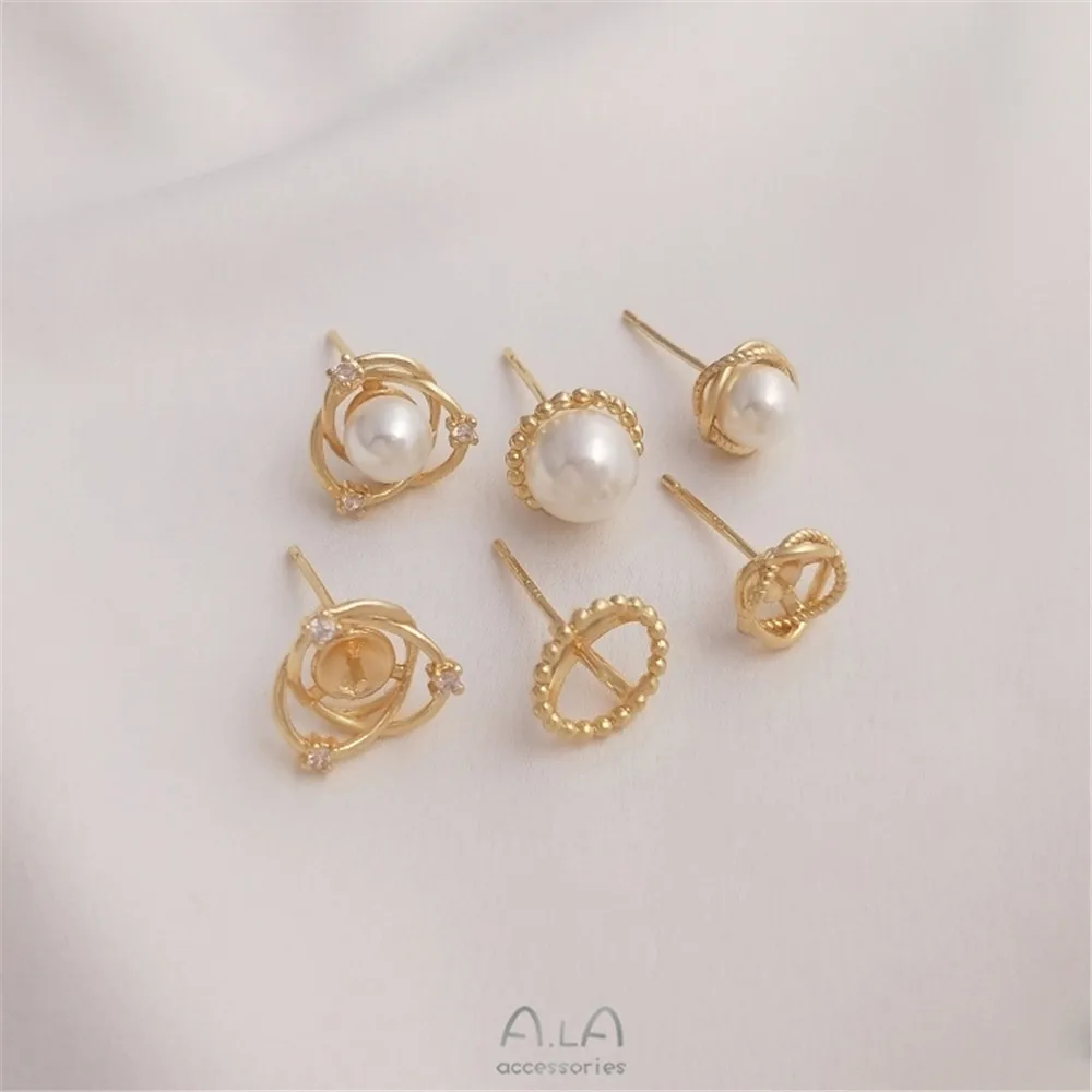 

14K gold clad half hole bead holder earrings 925 silver pin earring pin diy handmade sticky bead earrings accessories