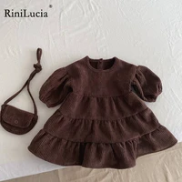 rinilucia children girls fashion dress korean autumn new corduroy ruffle princess dress children toddler baby kids clothes