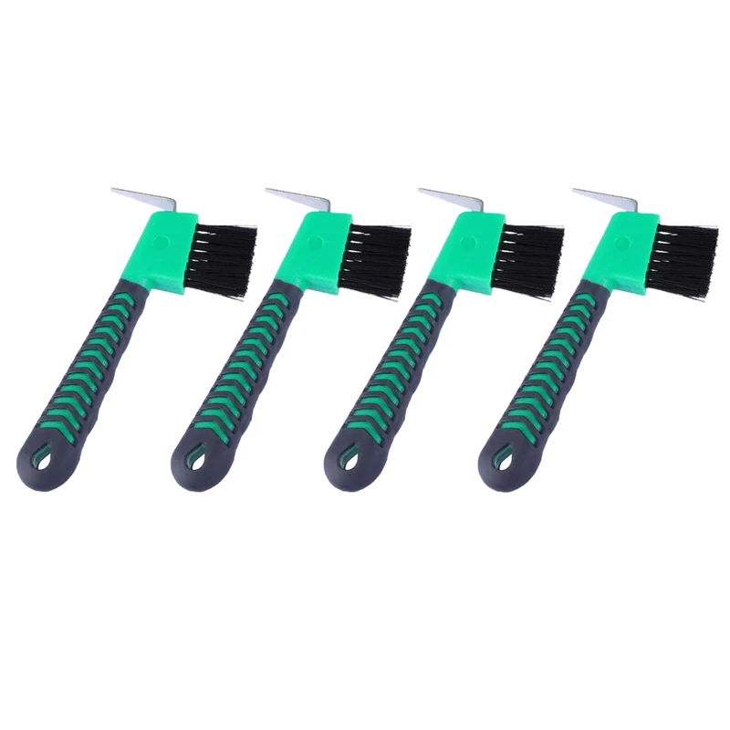 

4Pcs Horse Hoof Pick Brushes With Soft Touch Rubber Handle Horse Clean Tool