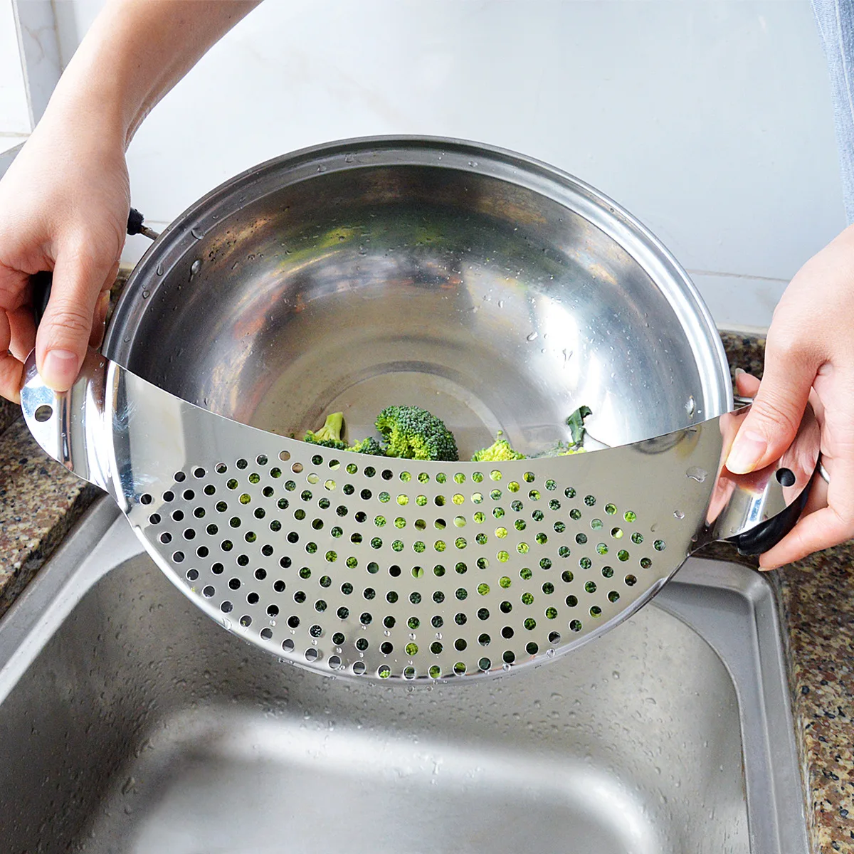 Creative Noodle Vegetable Pour Vegetable Filter Stainless Steel Pan Pot Strainer Spaghetti Draining Leak-proof Kitchen Tool