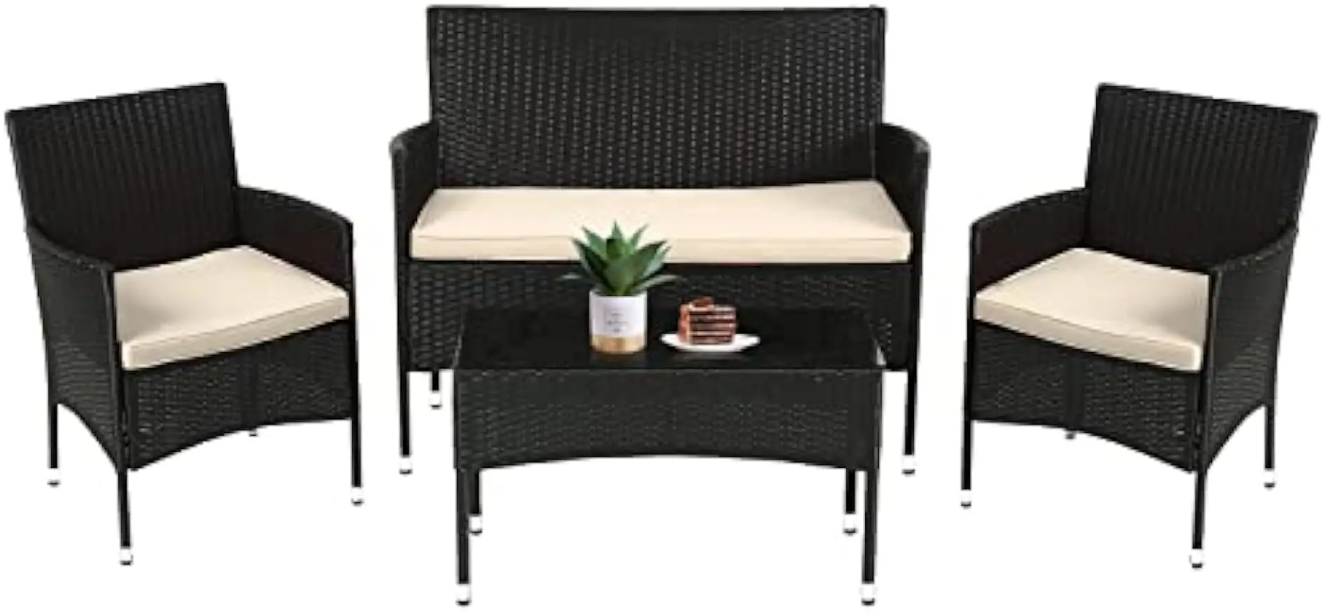 

FDW Patio Furniture Set 4 Pieces Outdoor Rattan Chair Wicker Sofa Garden Conversation Bistro Sets for Yard,Pool or Backyard