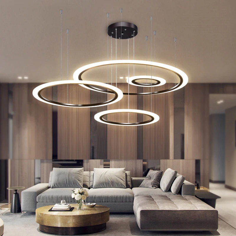 

Nordic Black/White Aluminium Circle Led Dimmable Chandelier Lights Living Room Acrylic Pendant Chandelier Lighting Hanging Lamp