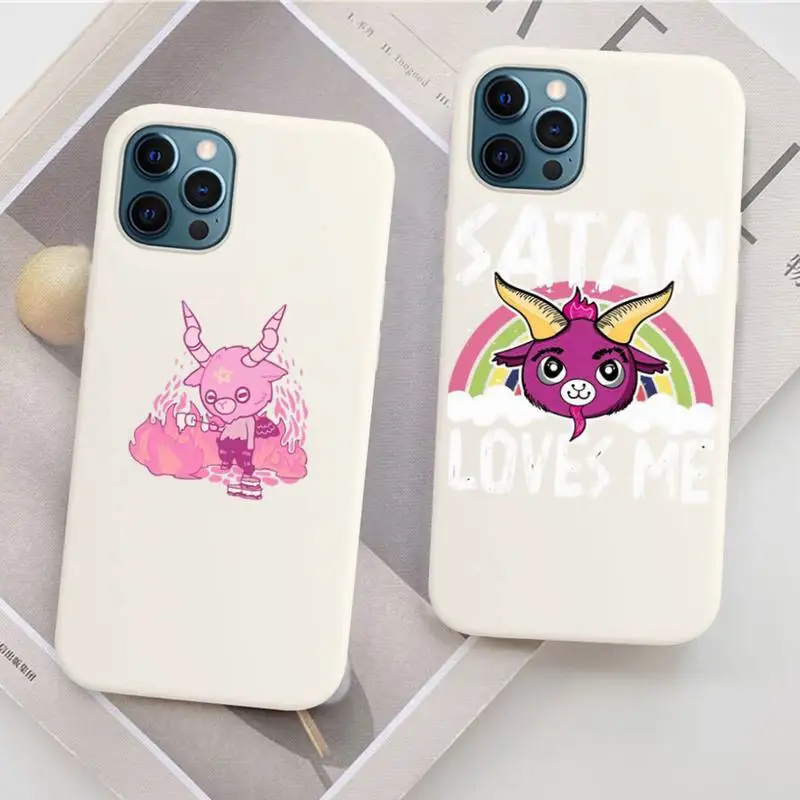 

Cute Hell Hail Satan Evil Phone Case for iPhone 11 12 13 Mini Pro Xs Max 8 7 6 6S Plus X XR Solid Candy Color Case