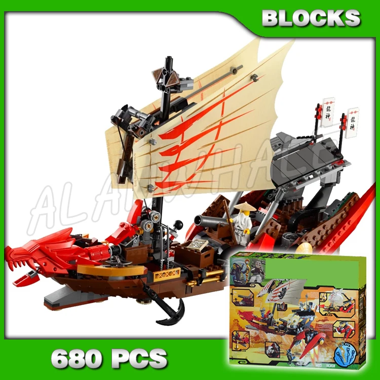 

680pcs Shinobi Destiny's Bounty Ancient Shipwreck Flying Ship Secret Snake Shrine 9762 Building Block Boys Compatible With Model