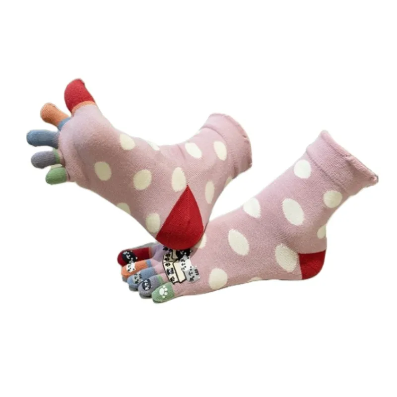 Separate Fingers Socks For Women Cute Things Cats New Autumn Winter Wide Loose Medium Tube Socks Dots Printed