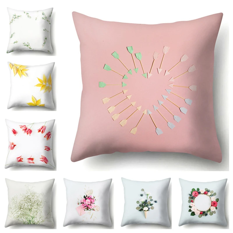 

Green Plants Pillowcase Decorative Sofa Cushion Cover Flowers Rose Pillow Cover Home Decor Car Cushion Case Pillow Case 45*45cm