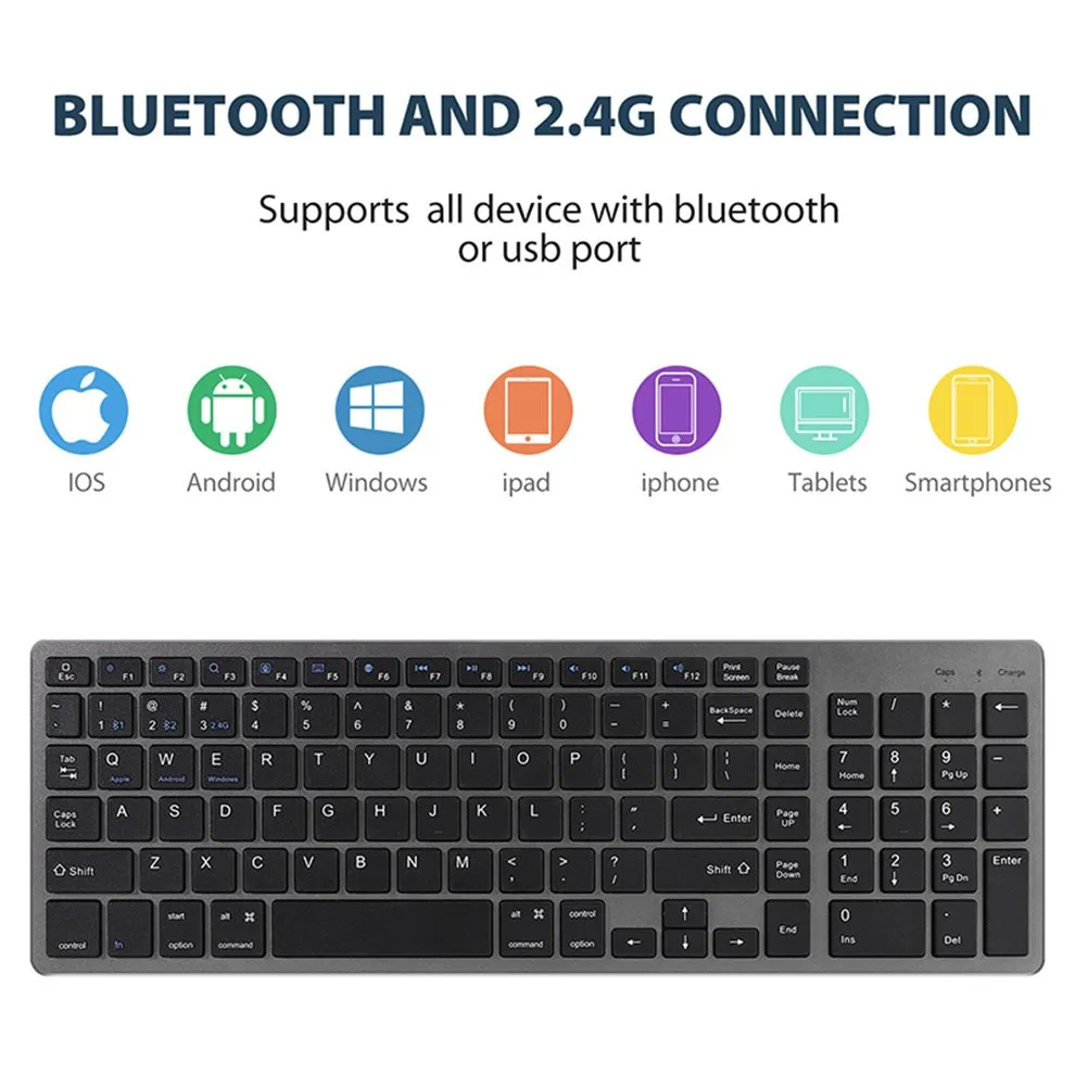 

5.0 i 2.4G Wireles bluetooth-compita klawiatura na Tablet komputer Silent Click klawiatura bezprzewodowa rosyjski Free shipping