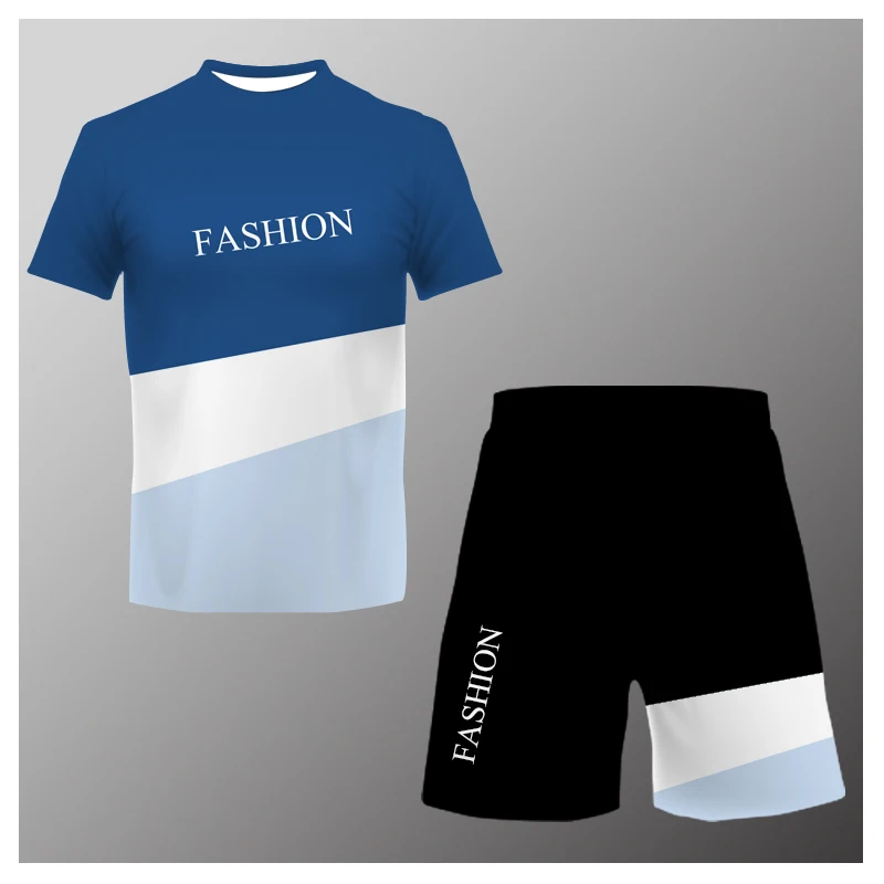 2023 Summer Men's New T-shirt+Shorts Two Piece Set 3D Fun Simple Printing Large Retro Fashion Men's Casual Street Sports Set