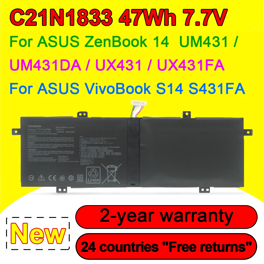 

Аккумулятор C21N1833 для ASUS ZenBook 14 UM431 UM431DA UM431FA UX431 UX431FA UX431FB UX431FL UX431FN VivoBook S14 S431FA 7,7 В 47Wh