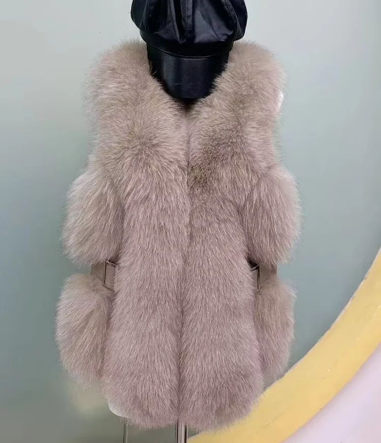 Женский жилет из натурального меха модный и теплый зимой лисьего женская куртка