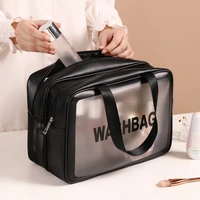 women double layer transparent cosmetic bag waterproof pu large capacity makeup organizer female travel toiletry bag beauty case