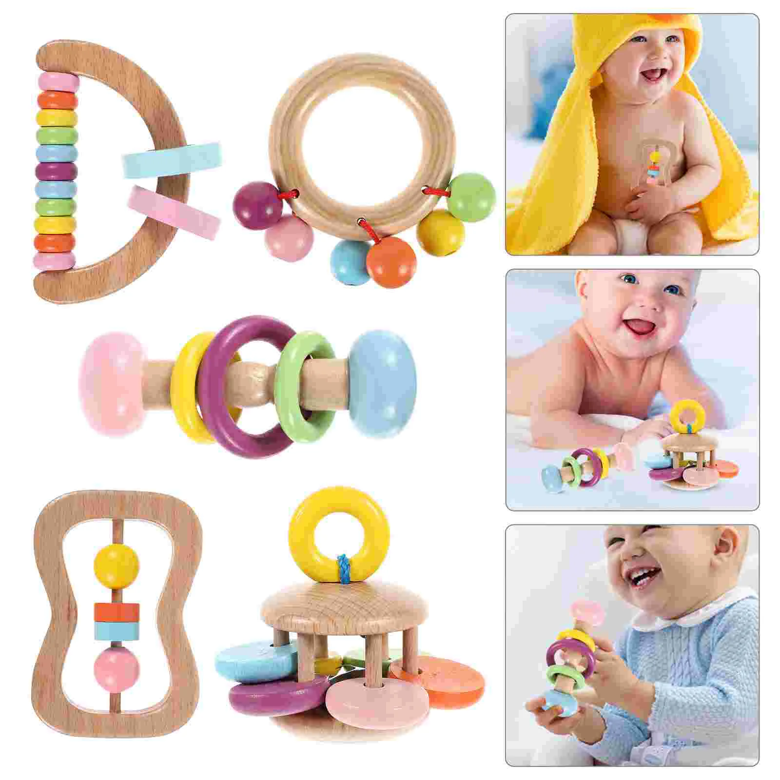 

5 Pcs Puzzle Toy Wood Toy Baby & Toddler Toys Handbell Toys Kid Instrument Infant Toy Wooden Hand