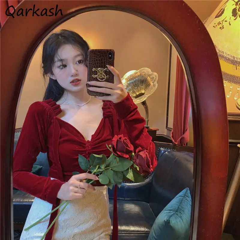 

Blouses Women Slim Red Christmas Fit Female Elegant Hot Sale Sexy Classic Tops Clothing Popular Soft Tender Lady S-3XL Elegant