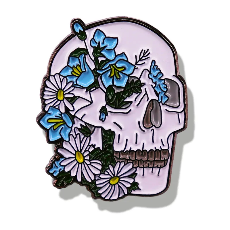 

Anatomical Floral Anatomy Skull Forget Me Not Flower Brooch Enamel Pin Brooches Metal Badges Lapel Pins Jewelry Accessories
