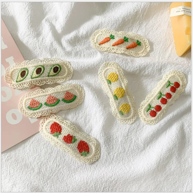 6cm Cute Girls Color Hair Clip Fashion Small Fresh Fruit Embroidery Side Bangs Hairpin Kids Hair Accessories for Women