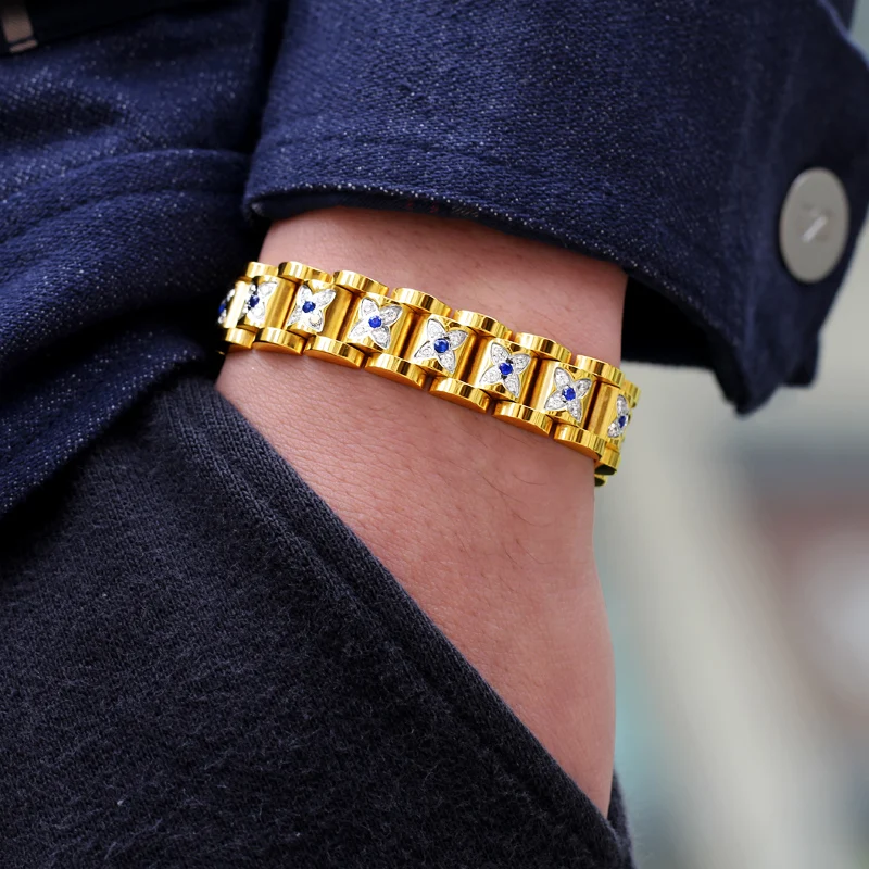 Titanium Steel Plated 18K Gold Micro Zirconia Ladies Energy Bracelet Magnetic Anti-fatigue Weight Loss Health Bracelet