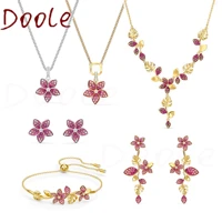 swa 2022 fashion jewelry high quality tropical flowers flowers pink girls necklace earrings bracelets romantic gift jewelry set