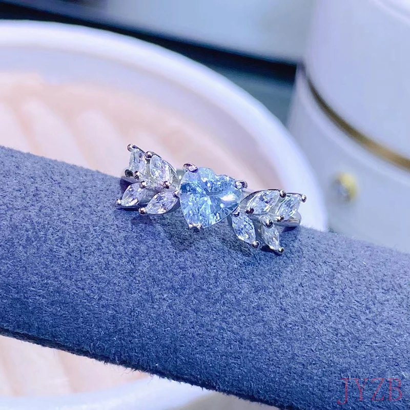 

Natural aquamarine ring 925 silver heart style gem 6*6mm quality clean