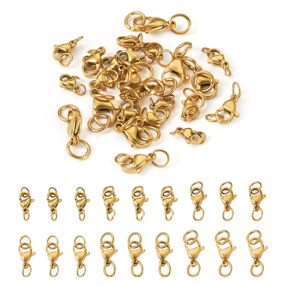 

Pandahall 30pcs Gold Color Stainless Steel Lobster Claw Clasps with Open Jump Rings For Jewelry Making Supplies Bag Keychain