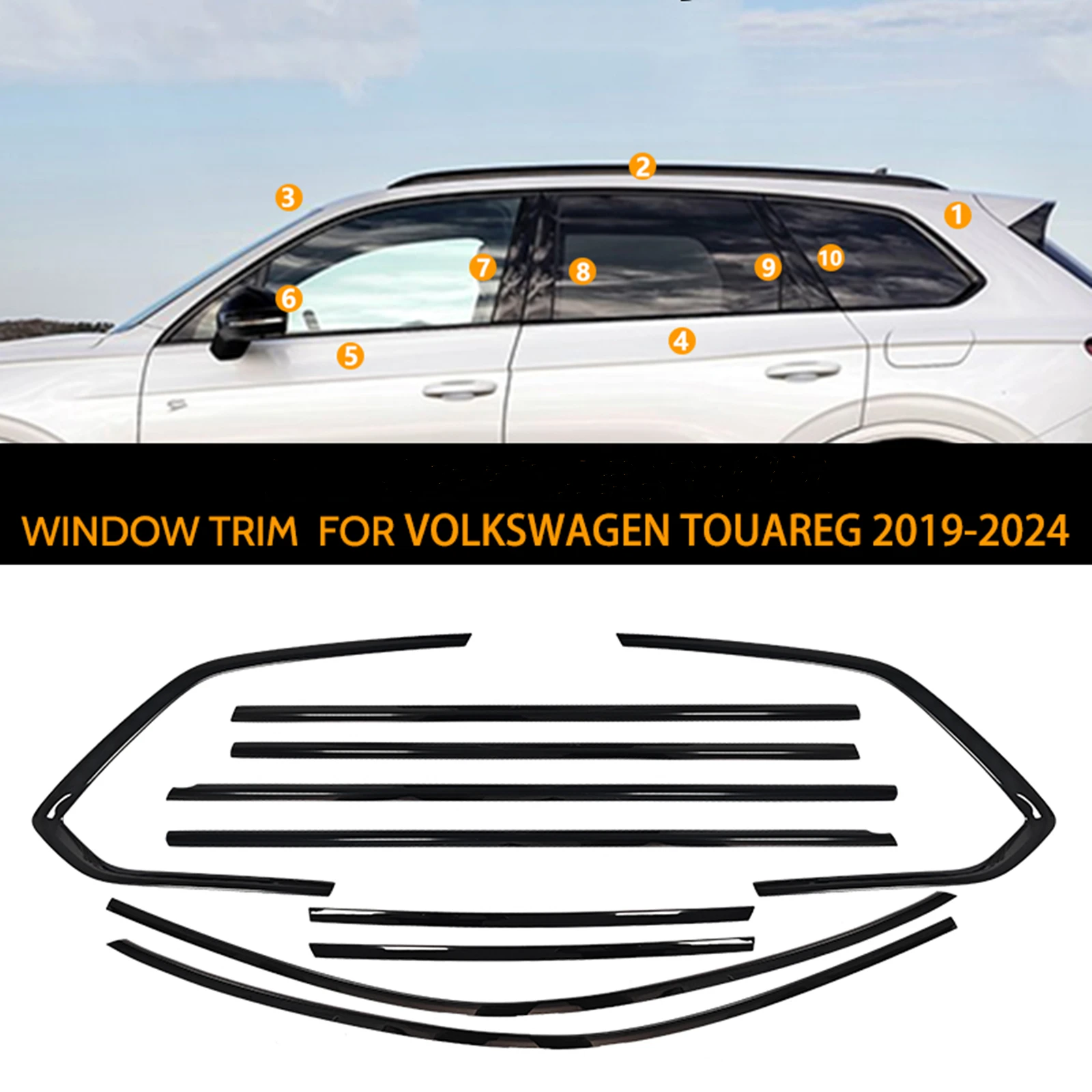 

Для Volkswagen VW Touareg 2019-2024 молдинг внешнего окна накладка накладка хромированный черный декор двери уплотнительная полоса Стайлинг