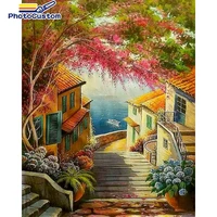 photocustom paint by number street house drawing on canvas handpainted paint art gift diy pictures by number scenery kits home d