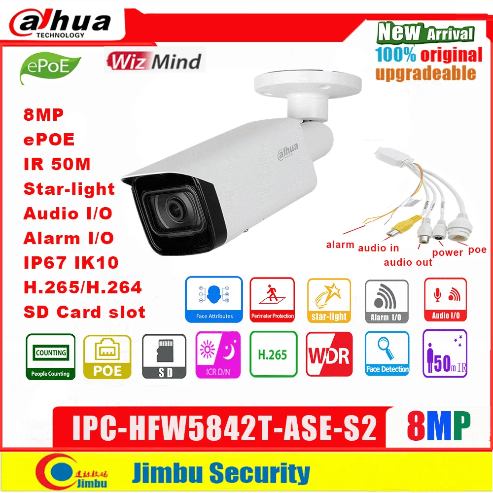 Dahua WizMind 8MP ePOE IPC-HFW5842T-ASE-S2 встроенный микрофон и слот для SD-карты H.265 IR 50M WDR Onvif IP67 SMD