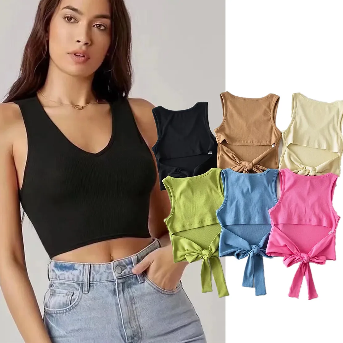 

Maxdutti Sexy Backless Camisole Summer Tshirts Women Tops Ins Blogger High Street Sext Rib Tank