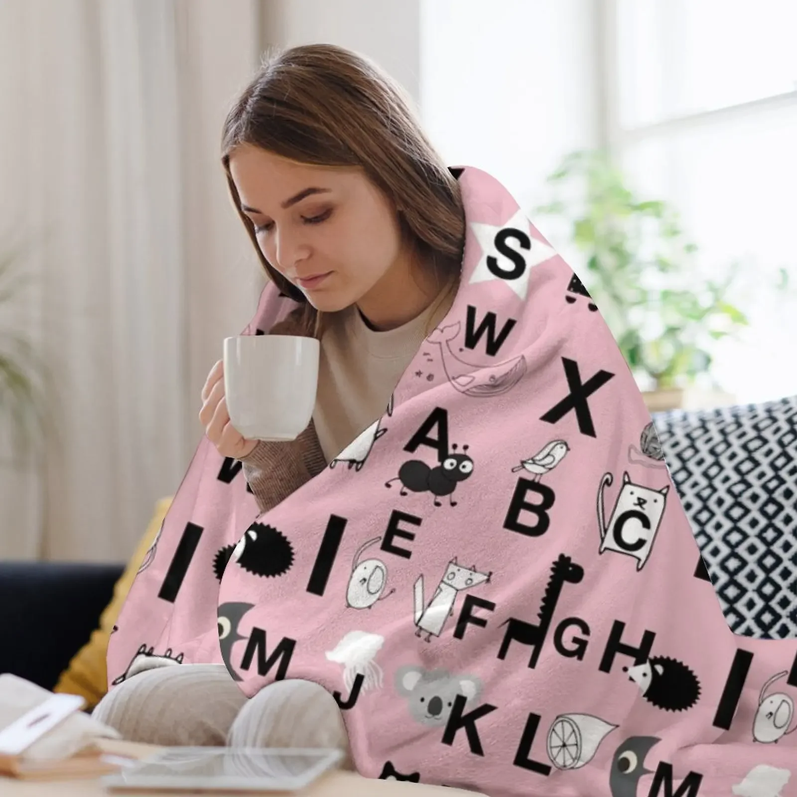 Розовое одеяло ABC теплое покрывало одеяла