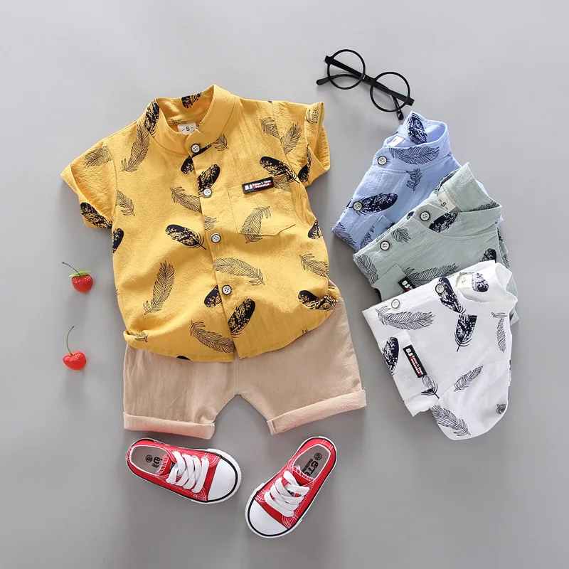 Summer Boys Clothes Baby Letter Shirt Set Print Short Sleeve Shirt + Pants for Infant Toddler Boy 2 PCS Outwear 1 2 3 4 Years