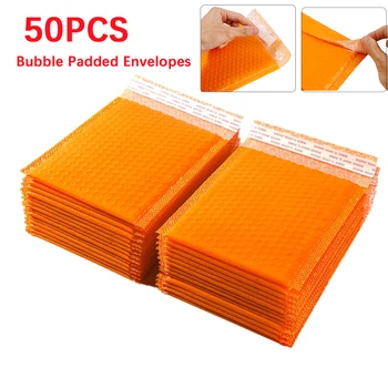 50Pcs Orange Bubble Envelopes Self-Adhering Envelope Bags Express Packing Bag Padded Shipping Envelopes Thickened Bubble Mailers