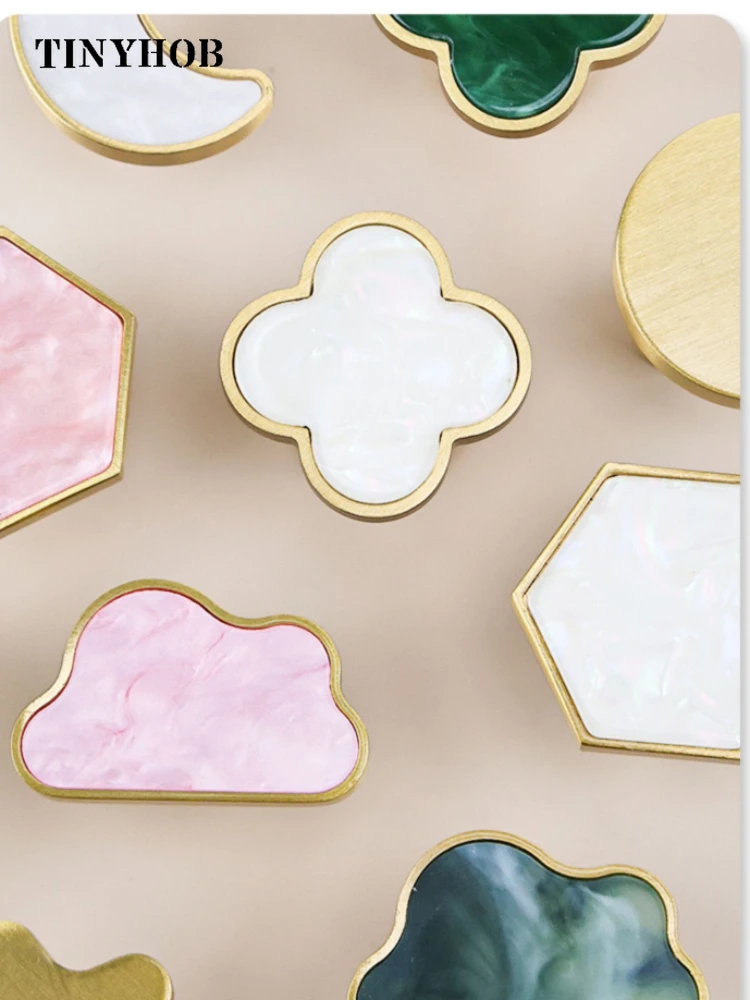 Tinyhob розовая латунная мебельная ручка в форме облака красочная скандинавская