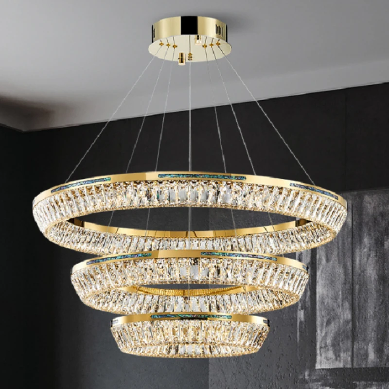 

Modern Luxury Crystal Chandeliers Gold Dimmable Ring Round Crystal Pendent Lights for Living Room Home Decor Lighting Suspension
