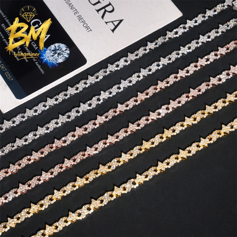 Фото Цепочка Blingminer Star Infinity Links VVS Moissanite Stars Cuban Link Chain Iced Out для мужчин, серебро S925, проходит проверку на подлинность бриллиантов №2