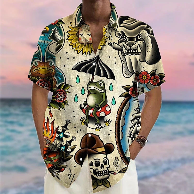 Men's Hawaiian Beach Shirt Short Sleeve Casual Button Mermaid Retro Tropical Print Style Versatile Popular Customized Clothing