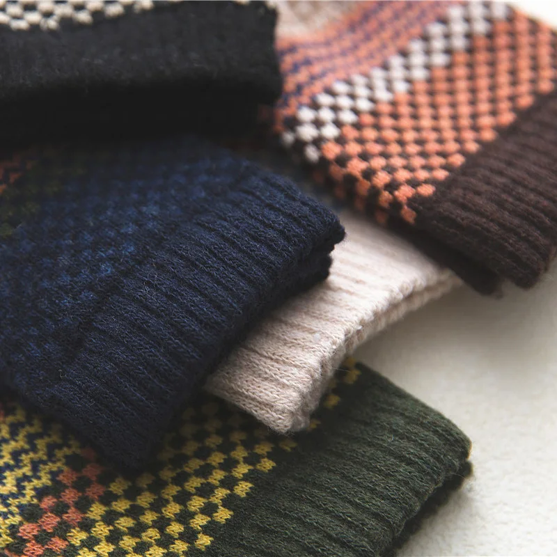 5 Pairs Autumn Winter National Wind Women Wool Socks Warmer Small Square Ethnic Style Cashmere Thermal Thicken Women Socks