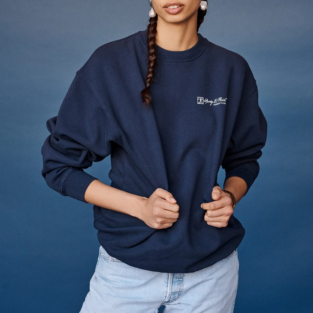 

Women Hoodie Fitness Navy Blue Cotton Fleece Sports Sweatshirt