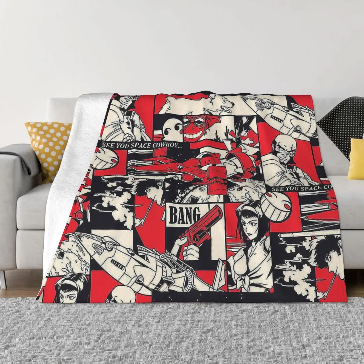 

Cowboy Bebop Spike Spiegel Faye Valentine Anime Blanket Flannel Spring Autumn Pattern Warm Throws For Winter Bedding