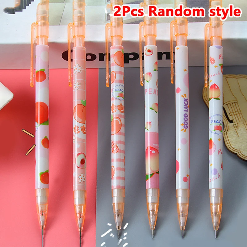 

2Pcs 0.5mm Cute Honey Peach Press Automatic Mechanical Pencil School Office Supplies Student Stationery Gift