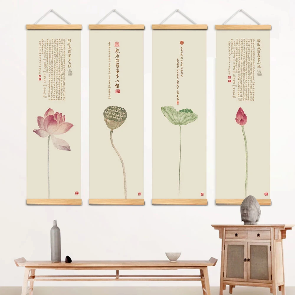 

Китайские холсты и плакаты сердце совершенства мудрости, холст, живопись, плакат, настенное искусство с деревянными вилками